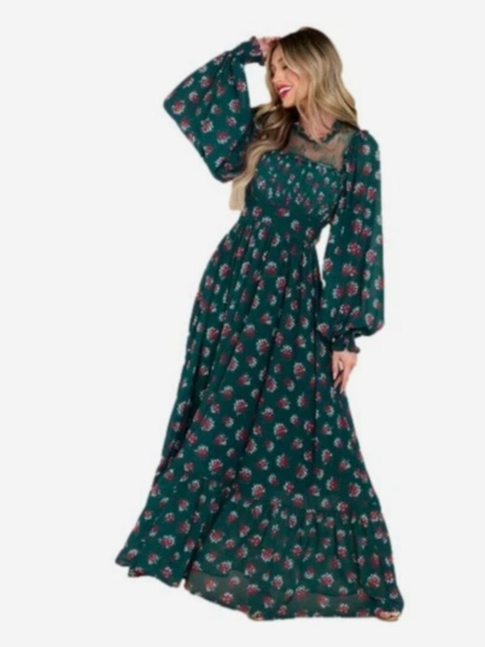 AURA x Red Dress All You Need Is Love Emerald Floral Maxi Dress NWT Sz S